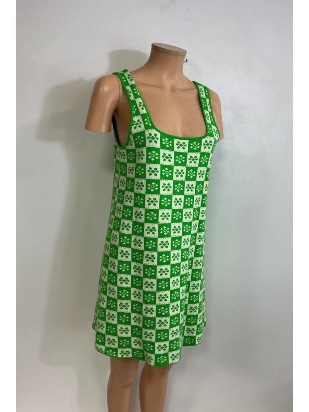 Preppy Retro Sleeveless Mini Dress Green And White Terry Knit Womens Medium